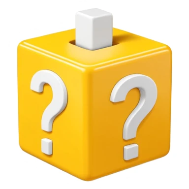  yellow cube shaped box stuffed with white question marker cubes sticker