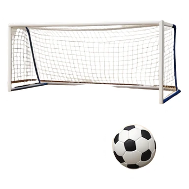 A close-up of footballs and a goal on a covered indoor futsal court with a wooden floor. The scene highlights the details of the balls and goalposts, with the smooth, polished court surface creating a clean and focused atmosphere for the game. sticker