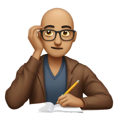 indian person with glasses and a balding buzz cut doing ap chemistry homework and he is struggling because it is very hard sticker