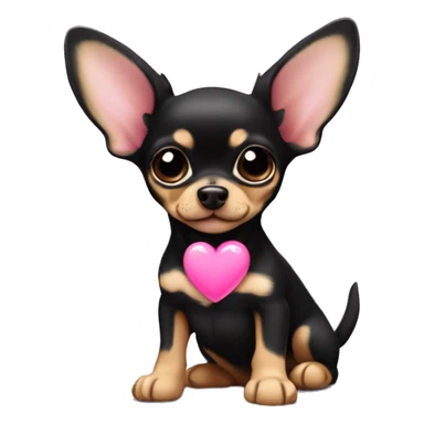 black & tan chihuahua puppy with a pink heart sticker