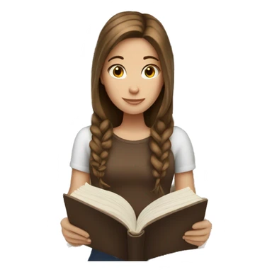 White girl with brown hair reading book sticker