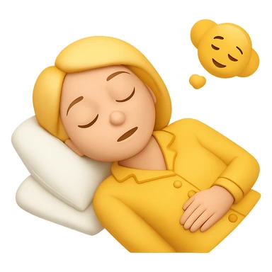 Create an image of a woman with blond hair wearing yellow pajamas, classic emoji style, sleeping on her back, with no background. The style should resemble classic emoji style. sticker