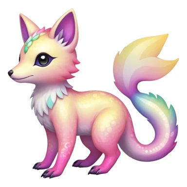 Rare realistic exotic pastel whitish pinkish yellowish gradients shiny sparkly divine celestial spiritual iridescent cute epic pretty beautiful handsome gorgeous aesthetic colorful vibrant Vernid-Trico-species-Fakemon-creature by LiLaiRa, 4 legs, 1 tail, random markings, (full body) sticker