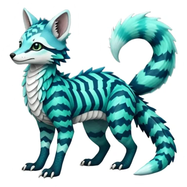 Cute cool handsome gorgeous realistic zig-zag-patterned striking blue-cyan-minty-green-gradiented with dark undertones, white underside, thunderous stormy edgy badass realistic Vernid-Sergal-Genet-Trico-species by LiLaiRa, full body sticker