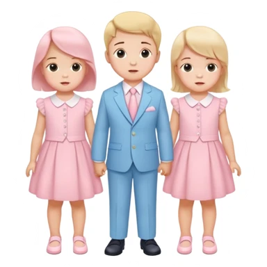 triplet toddlers with two girls in pastel pink clothes on each side and a boy in pastel blue suit in the middle sticker