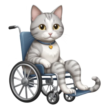 disabled grey and white cat using cat physio wheelchair sticker