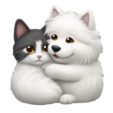 Cute Saimese cat hugging samoyed sticker