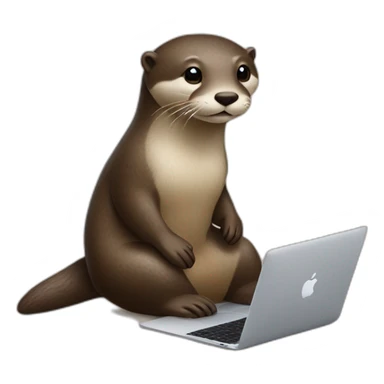 female otter use a macbook while seated against a pillow sticker