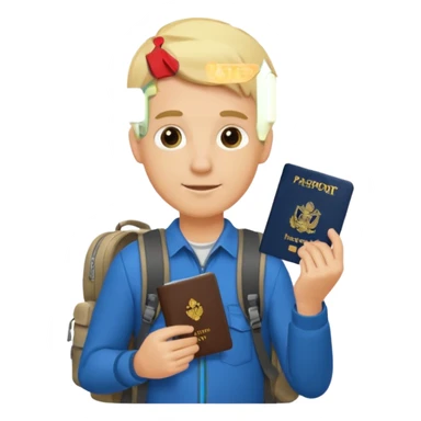 blonde haired Traveler character with passport, backpacker, male sticker