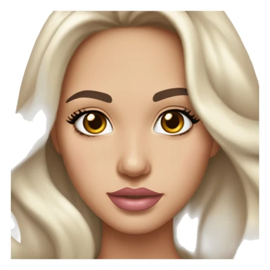 Girl with cateyes and a light skin tone long eyelashes with long dark brown hair in a side parting in a wavy/blowout effect style wearing white scoop neck top and wearing a gold necklace and has plump light pink glossy lips sticker