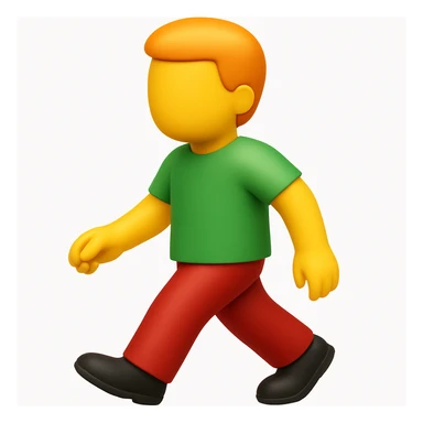 Make a more emoji-like image that looks exactly like the reference: walking man, no face, orange hair, green shirt, moderate red pants, black shoes, 3D iOS emoji style. sticker