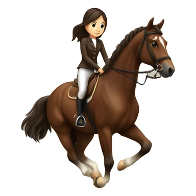 Calm brunette girl doing show jumping on a brown horse in profile sticker