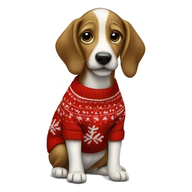 Dauschound puppy wearing a Christmas sweater sticker
