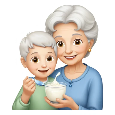 grandmother offering yogurt to grandson sticker