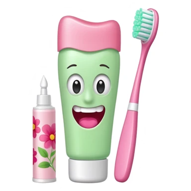 light green and pink toothbrush and floral toothpaste sticker