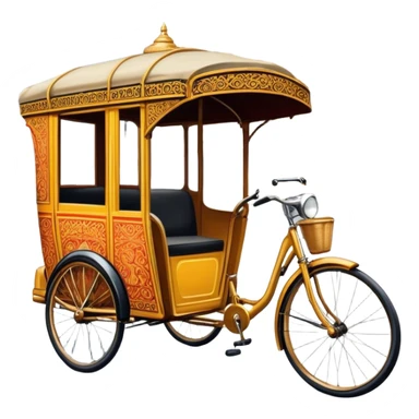 Cyclo rickshaw – Cinematic Realistic Cyclo Rickshaw, depicted as a charming, ornately painted three-wheeled cycle taxi with vintage detailing, set on bustling city streets under dynamic urban lighting that evokes cultural heritage and nostalgic charm. sticker