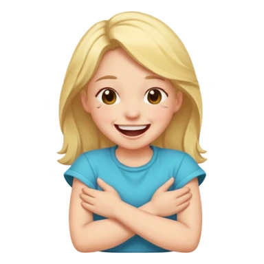 Laughing girl with crossed arms on her throat sticker