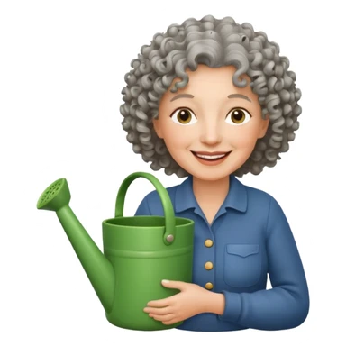 Older female florist – curly hair, hold garden watering pot sticker