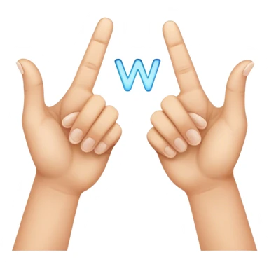 two hands with index fingertips touching, thumbs straight to form a W sticker