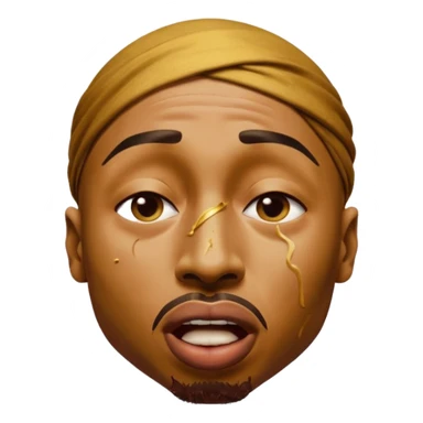tupac but he's made of gold but he's also in an unbearable amount of pain, he has a really pained expression, his mouth is wide opened and his eyes are closed sticker