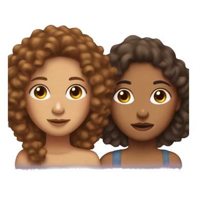 Two sister cuddling with brown curly hair one is light skin and one is brown skin  sticker