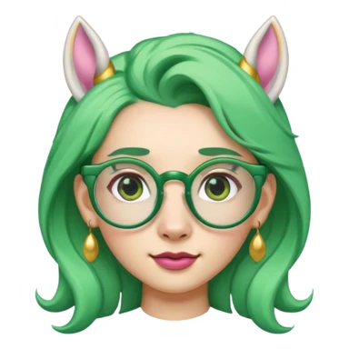unicorn with green hair and big earrings looking into camera and spectacle sticker