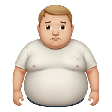 a cartoon fat man holding his stomach wearing t shirt, while looking confused?  sticker