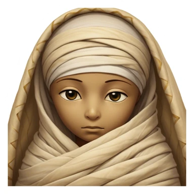 A snug, cozily wrapped mummy, fully encased in soft, slightly loose bandages, even its face gently hidden behind folds with only a tiny glimpse of sleepy eyes, nestled in warm, faded tones with gentle golden accents, simplified yet irresistibly charming, highly detailed with a soft glowing outline capturing the peaceful aura of an ancient being drifting into rest! sticker