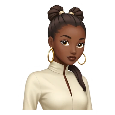 Stylish African fashion model with sleek high ponytail, elegant pose, fashionable outfit sticker
