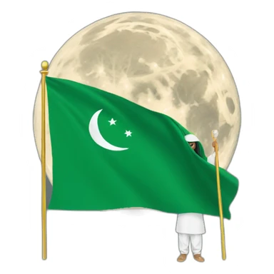 Arab person place the Saudi flag on the moon sticker