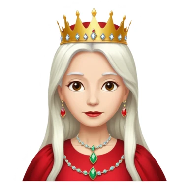 Queen with long white hair – jeweled golden crown, red dress. sticker