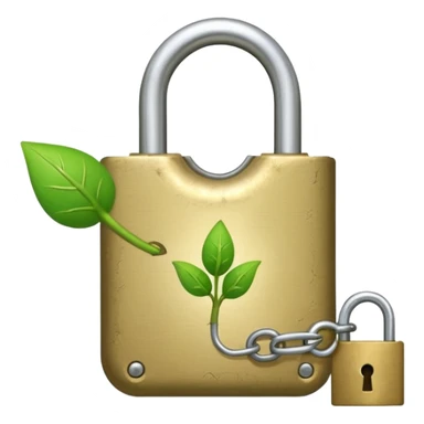 A seed germinating with a sprout sticking out of it in the shape of a pad lock with the seed being the body of the padlock and the sprout being the shackle of the padlock. sticker