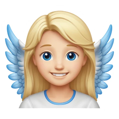 angel emoji blonde hair, blue eyes and smiling, larger wings with darker outline on them and bigger smile and more smiley eyes sticker