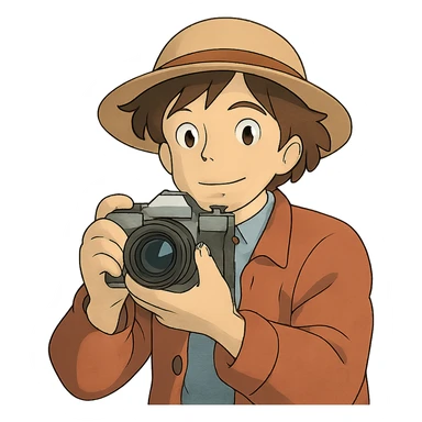 ghibli style photographer with camera sticker