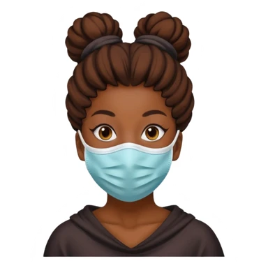 bun haired black woman with covid mask sticker