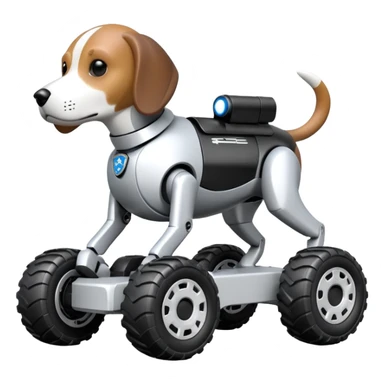 Very fast  jumping riot Boston Dynamics police robotic beagle Sherlock Holmes robodog with large off-road wheels  sticker