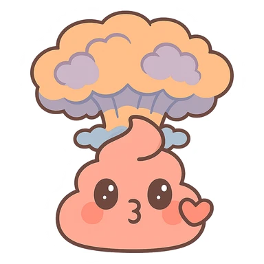Add a kawaii-style poop nuke explosion behind the heart-lipped poop, adorable and humorous, no background. sticker
