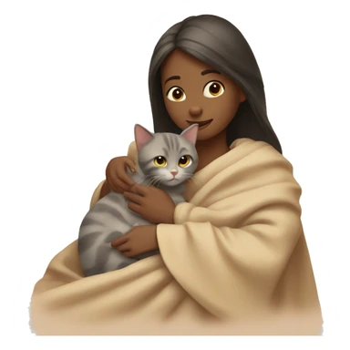 girl petting cat in beige blanket sticker