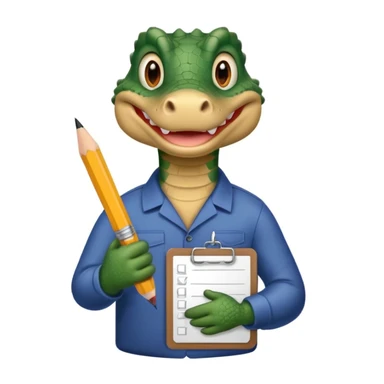 A gator with a clipboard and a pencil, offwhite background sticker