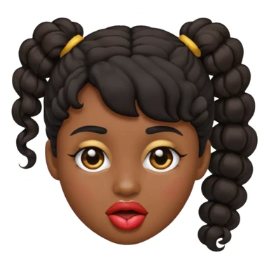 emoji sucking its lips in with one eyebrow up and the other one down dark skin and curly hair in one ponytail sticker
