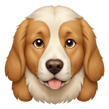 This is a big, dog with a white and brown face thats fur texture is like a golden retriever who got way too close to the camera, white face and brown ears with black around his eyes  sticker