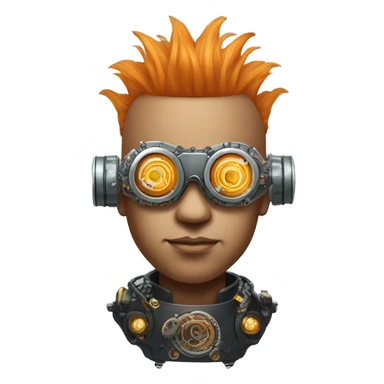 Light orange Mohawk hair male cyborg head with silver steampunk goggles and circuits sticker