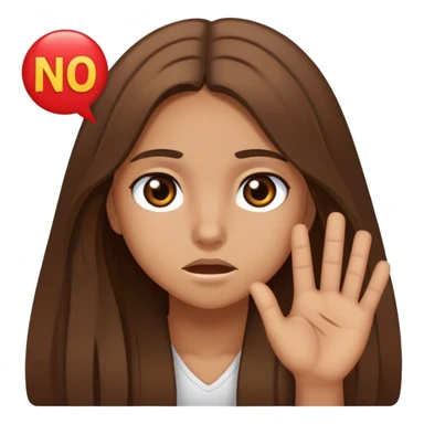 En tjej som är 17 år och har brunt långt hår, bruna ögon och är solbränd som säger NEJ  sticker