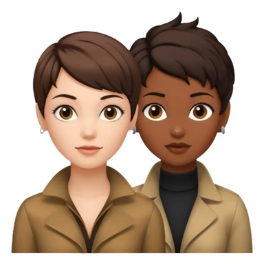 white woman brunette with a pixie hairstyle and black woman with long locks that looks more masculine sticker