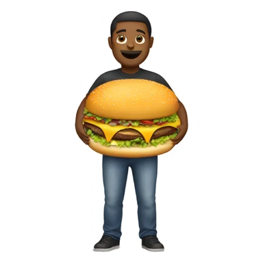 Large round person with burger sticker