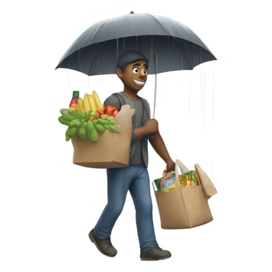 Guy bringing in groceries in the rain sticker