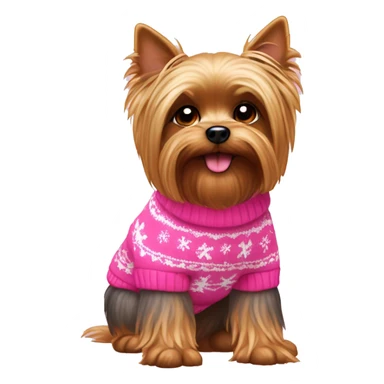 Yorky dog wearing a pink Christmas sweater sitting down sticker
