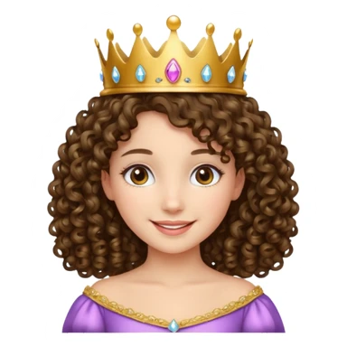 A brunette curly hair girl with a princess crown smiling gently. sticker