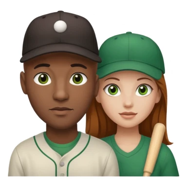 Black bald guy with a baseball cap & a white girl brown hair green eyes sticker
