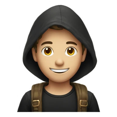 smiling boy in black shirt and with a hunter hut sticker